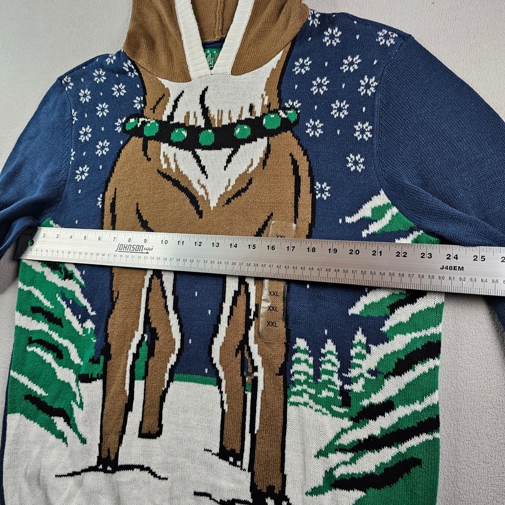 Ugly Christmas Sweater Hoodie Men's XXL Blue Brown Acrylic Knit Winter - Picture 7 of 11